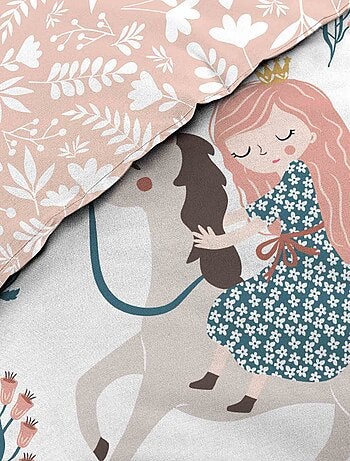 Set di biancheria da letto per bambini in cotone reversibile con motivi di principesse e unicorni