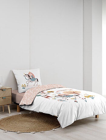 Set di biancheria da letto per bambini in cotone reversibile con motivi di principesse e unicorni