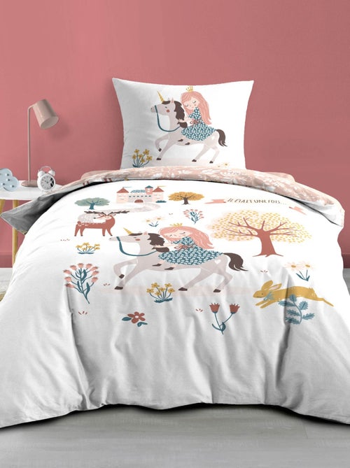 Set di biancheria da letto per bambini in cotone reversibile con motivi di principesse e unicorni - Kiabi