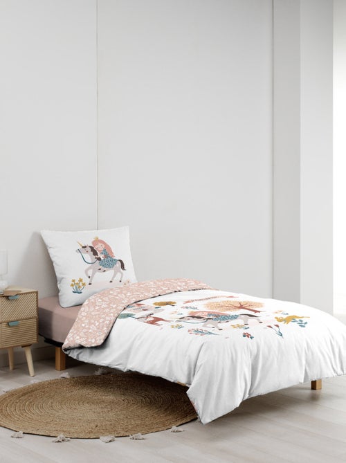 Set di biancheria da letto per bambini in cotone reversibile con motivi di principesse e unicorni - Kiabi