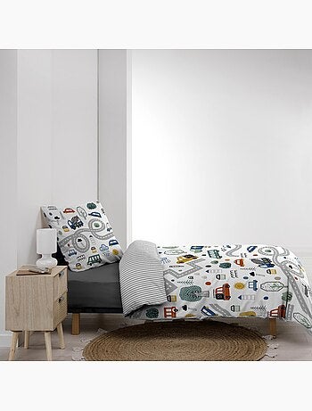 Set di biancheria da letto per bambini in cotone reversibile con motivi di veicoli e strade