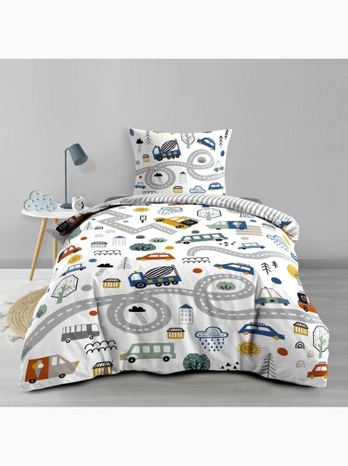 Set di biancheria da letto per bambini in cotone reversibile con motivi di veicoli e strade - Kiabi Set di biancheria da letto per bambini in cotone reversibile con motivi di veicoli e strade - Kiabi