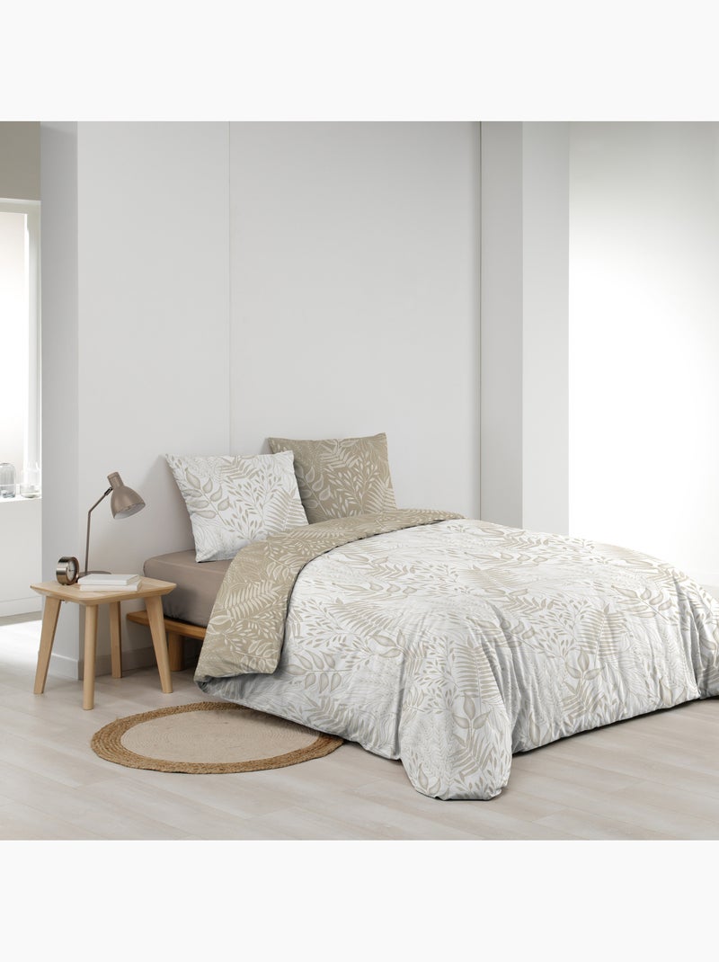 Set di biancheria da letto reversibile in cotone con motivo a fogliame Beige grigio - Kiabi