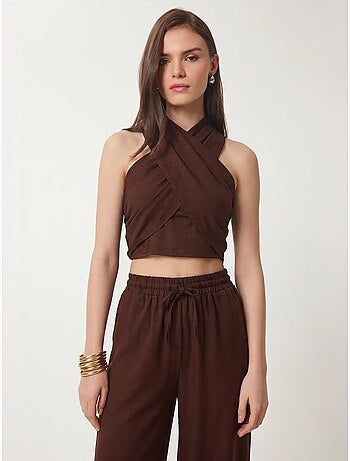 Set di blusa allacciata al collo e pantaloni a gamba larga istanbul
