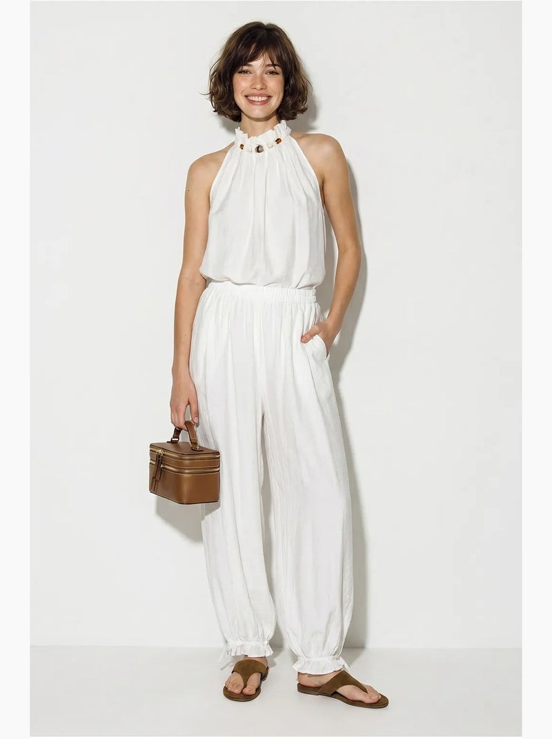 Set di blusa allacciata al collo e pantaloni a vita alta lucci Bianco - Kiabi