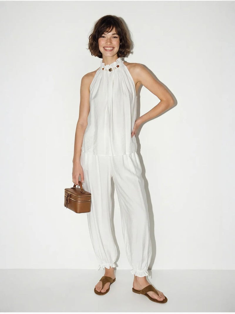 Set di blusa allacciata al collo e pantaloni a vita alta lucci Bianco - Kiabi