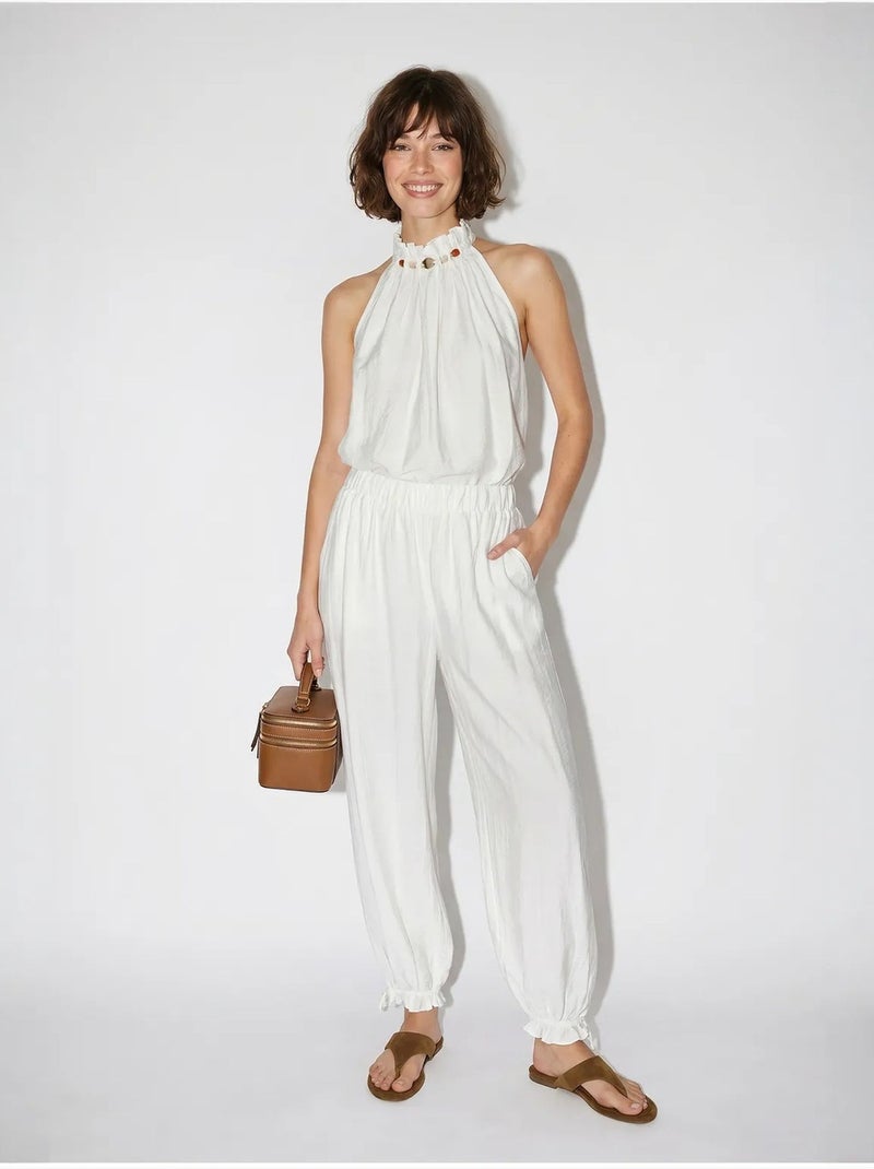 Set di blusa allacciata al collo e pantaloni a vita alta lucci Bianco - Kiabi