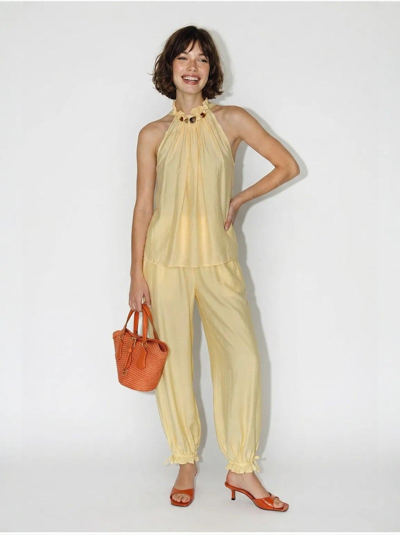 Set di blusa allacciata al collo e pantaloni a vita alta lucci Giallo limone - Kiabi