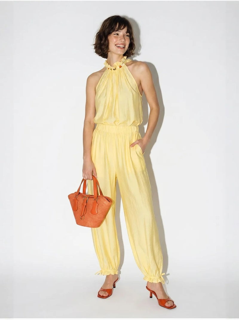 Set di blusa allacciata al collo e pantaloni a vita alta lucci Giallo limone - Kiabi