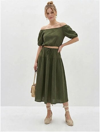 Set di blusa e gonna midi in seersucker di cotone lucci