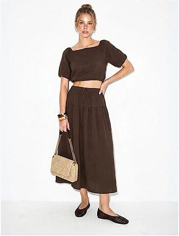 Set di blusa e gonna midi in seersucker di cotone lucci