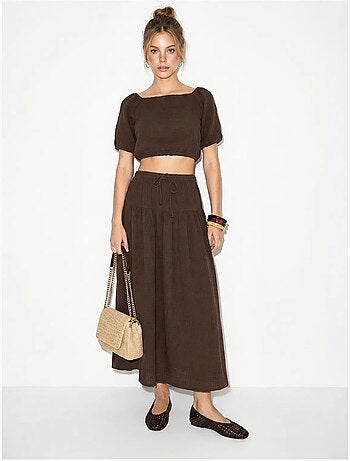 Set di blusa e gonna midi in seersucker di cotone lucci