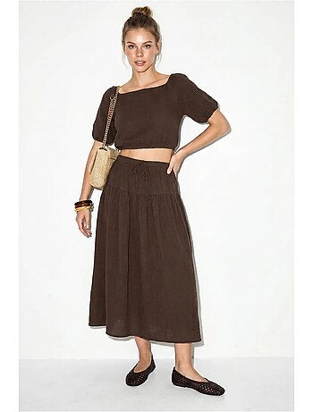 Set di blusa e gonna midi in seersucker di cotone lucci