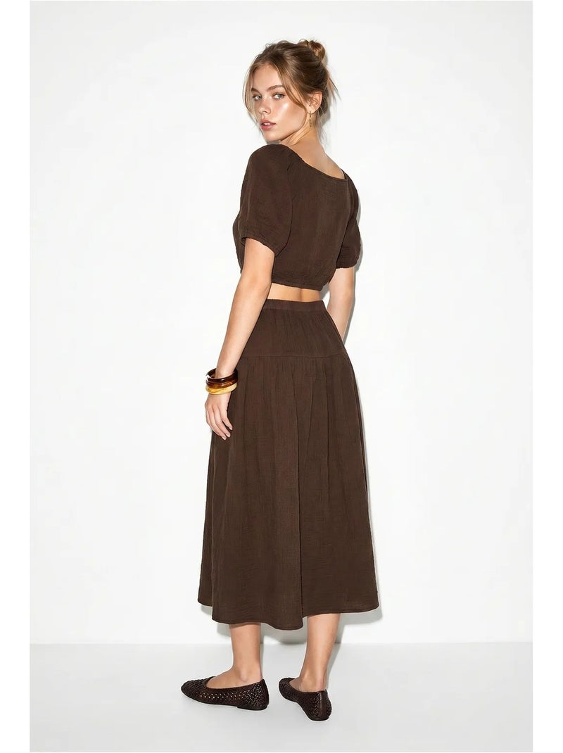 Set di blusa e gonna midi in seersucker di cotone lucci Marrone - Kiabi