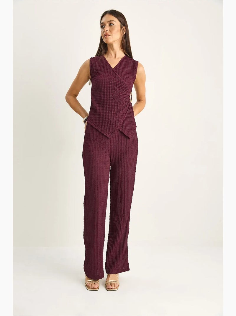 Set di blusa senza maniche a coste e pantaloni a gamba larga lucci Rosso bordeaux - Kiabi