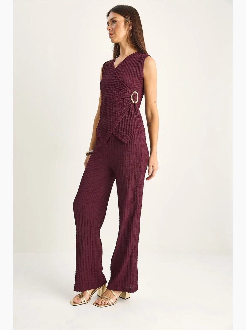 Set di blusa senza maniche a coste e pantaloni a gamba larga lucci Rosso bordeaux - Kiabi