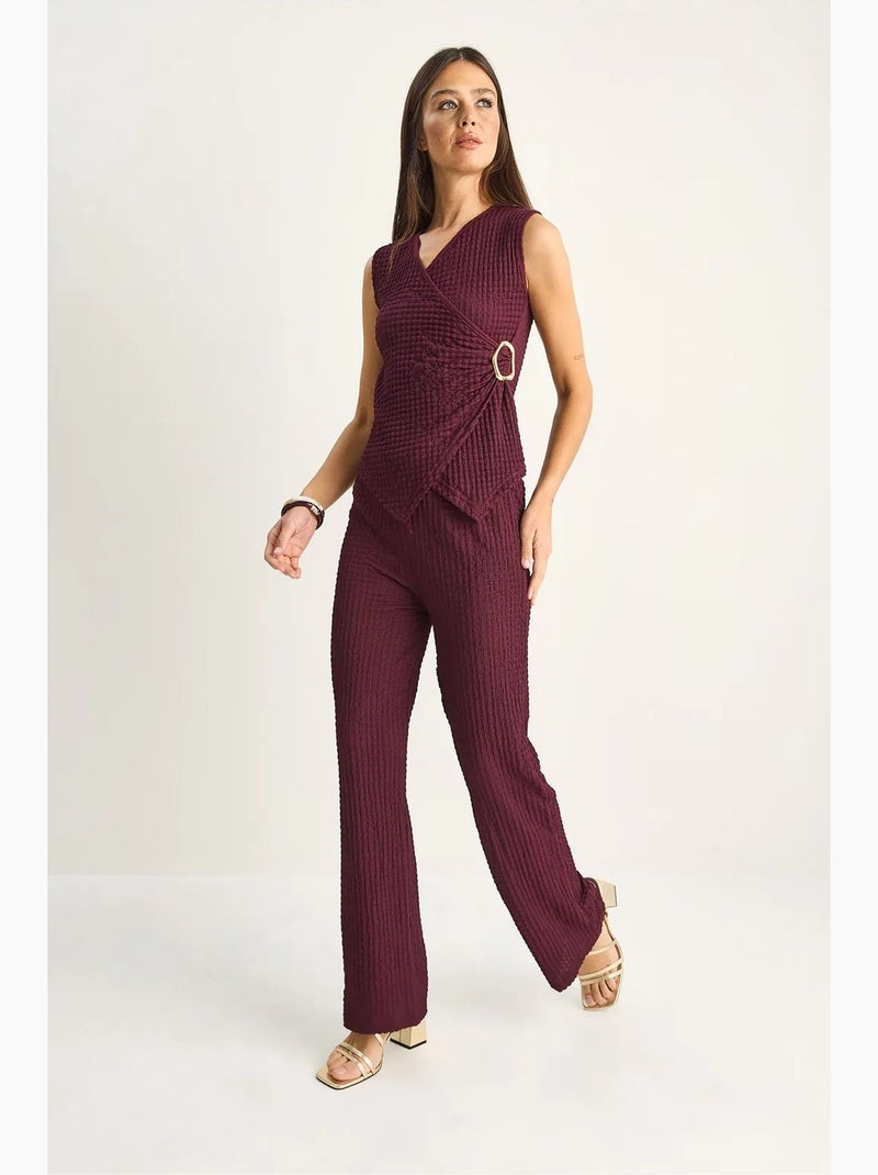 Set di blusa senza maniche a coste e pantaloni a gamba larga lucci Rosso bordeaux - Kiabi