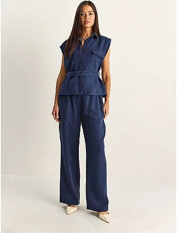Set di blusa senza maniche con cintura e pantaloni a gamba ampia lucci