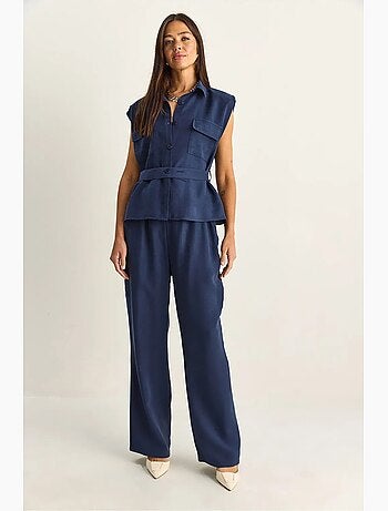 Set di blusa senza maniche con cintura e pantaloni a gamba ampia lucci