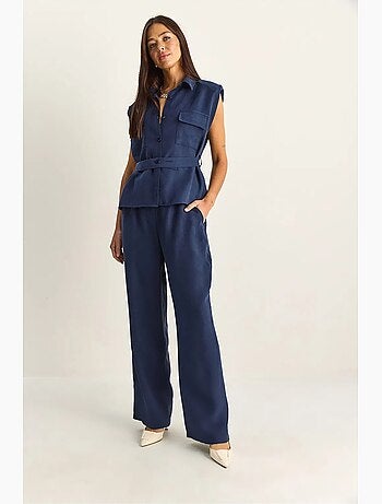 Set di blusa senza maniche con cintura e pantaloni a gamba ampia lucci