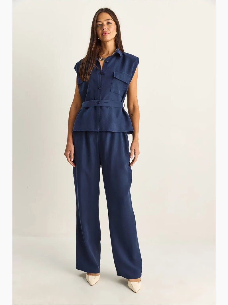 Set di blusa senza maniche con cintura e pantaloni a gamba ampia lucci Blu marino - Kiabi