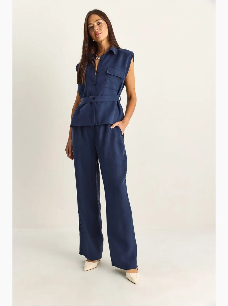 Set di blusa senza maniche con cintura e pantaloni a gamba ampia lucci Blu marino - Kiabi
