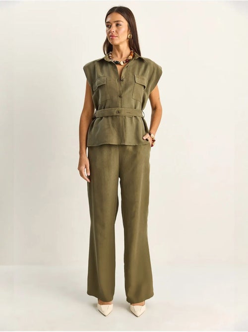 Set di blusa senza maniche con cintura e pantaloni a gamba ampia lucci - Kiabi Set di blusa senza maniche con cintura e pantaloni a gamba ampia lucci - Kiabi