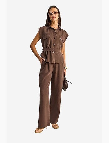 Set di blusa senza maniche con cintura e pantaloni a gamba ampia lucci