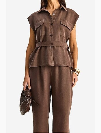 Set di blusa senza maniche con cintura e pantaloni a gamba ampia lucci