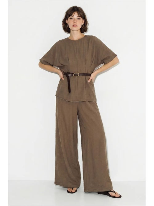 Set di camicetta in viscosa-lino e pantaloni a gamba ampia lucci - Kiabi Set di camicetta in viscosa-lino e pantaloni a gamba ampia lucci - Kiabi