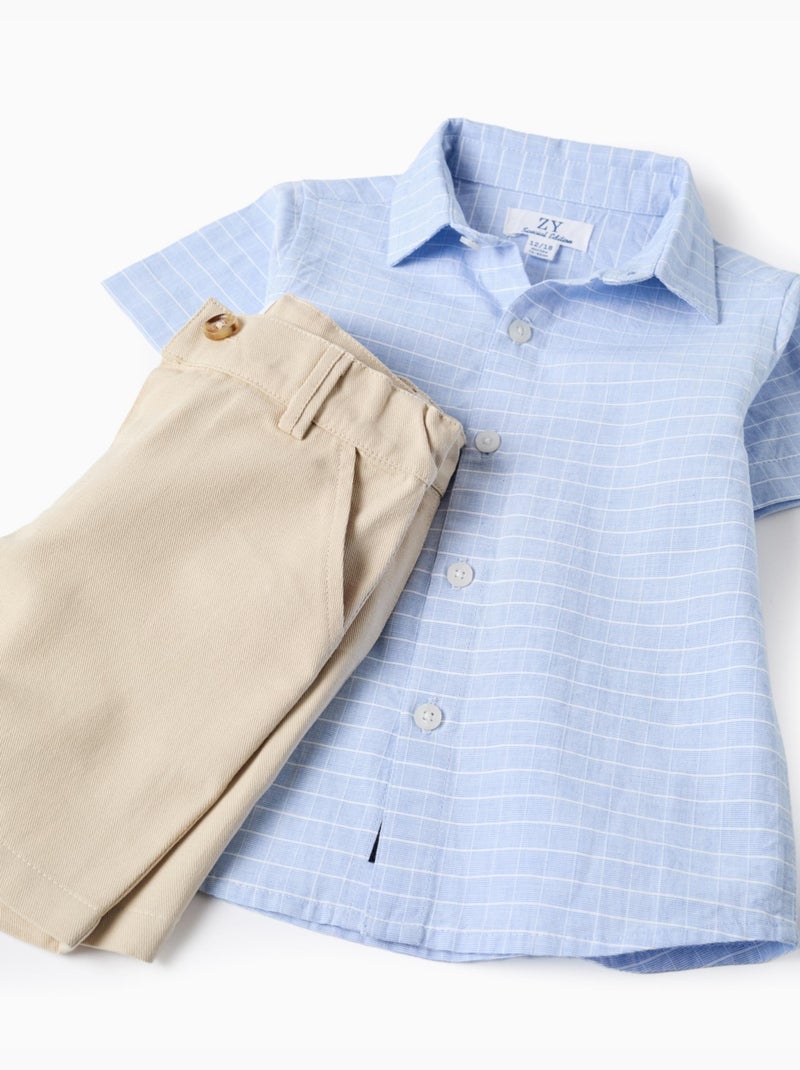 Set di camicia a manica corta in cotone e pantaloncini Beige chiaro - Kiabi