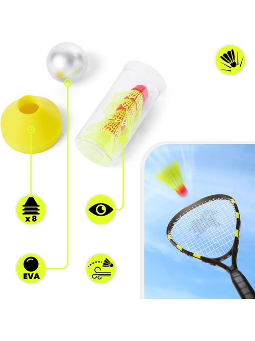 Set di crossminton HyperMotion – 2 racchette, 5 volani, 8 coni, palla e borsa da trasporto - Kiabi Set di crossminton HyperMotion – 2 racchette, 5 volani, 8 coni, palla e borsa da trasporto - Kiabi