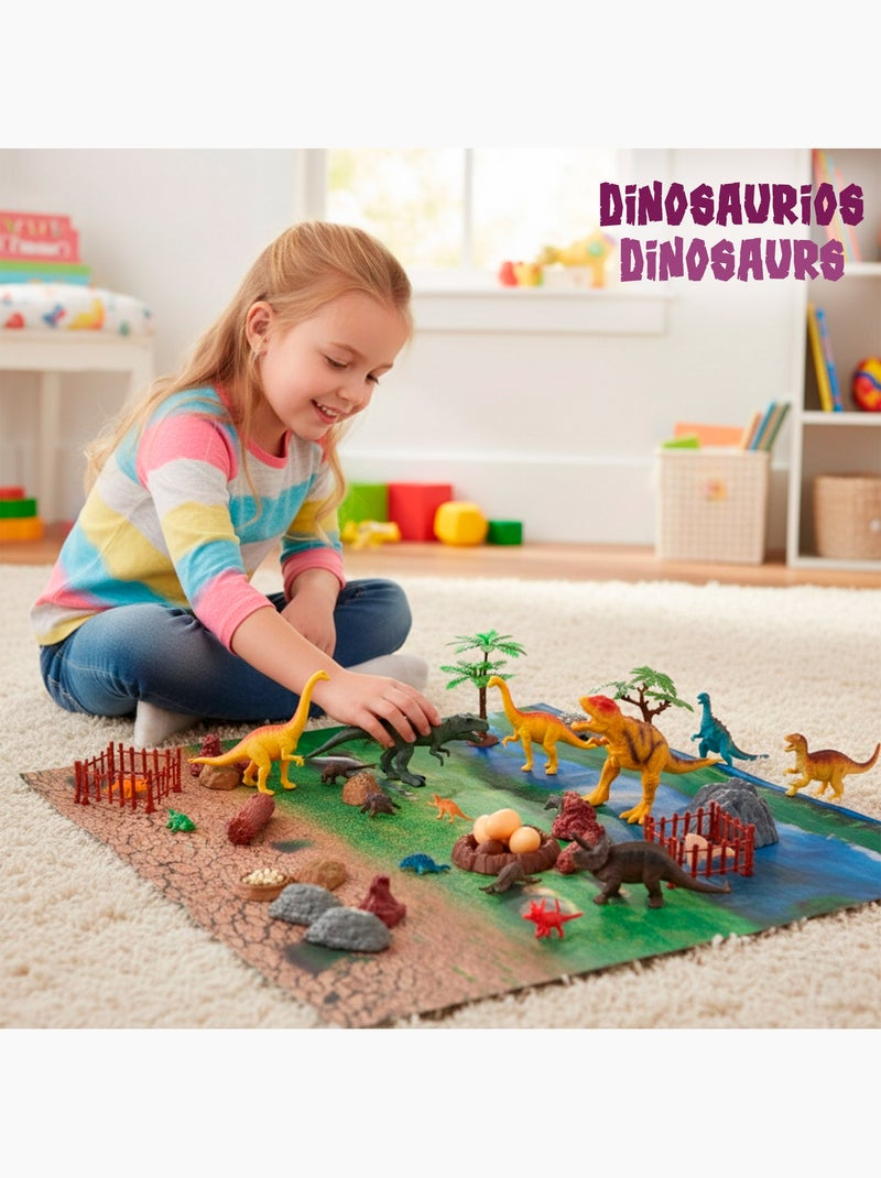 Set di dinosauri con tappetino da gioco e accessori, 52 pezzi animal world N/D - Kiabi