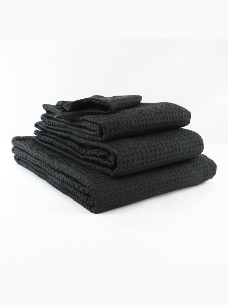 Set di due asciugamani cotone 57 fili a nido d'ape WEEK END Nero Nero - Kiabi