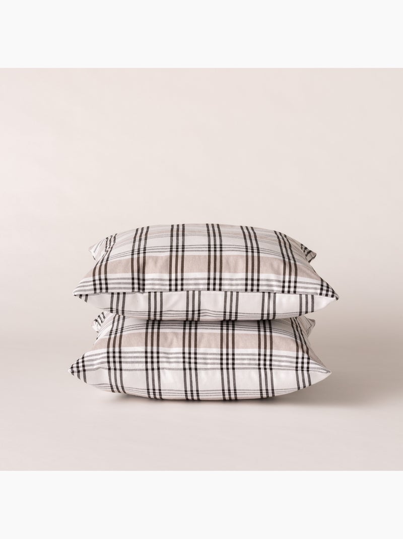 Set di due federe per cuscino a quadri e righe multiple combinate, con chiusura a zip - Gamusi. Nero Beige - Kiabi