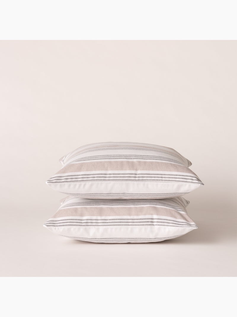 Set di due federe per cuscino a righe multiple, con chiusura a zip - Gamusi. Tortora - Kiabi