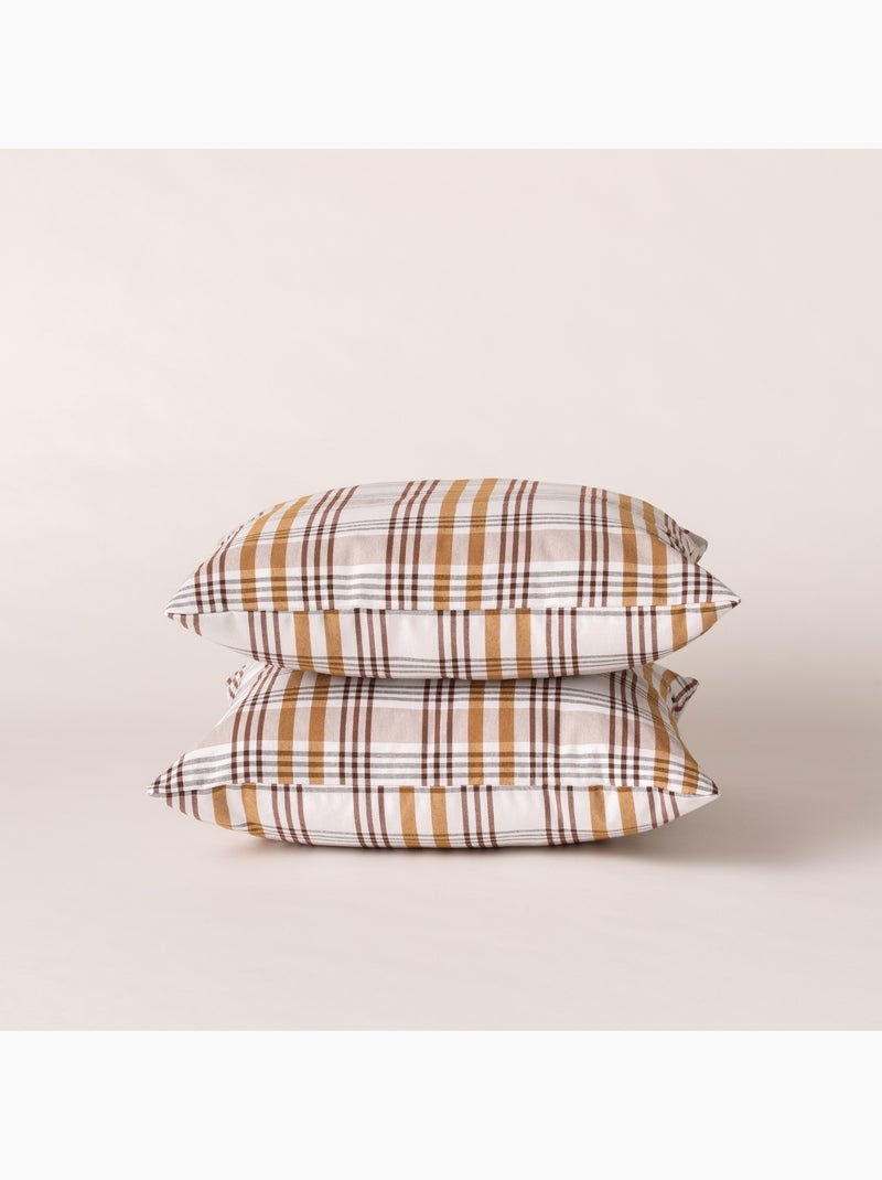 Set di due federe per cuscino con motivo tartan, con chiusura a zip - Gamusi. Cammello - Kiabi