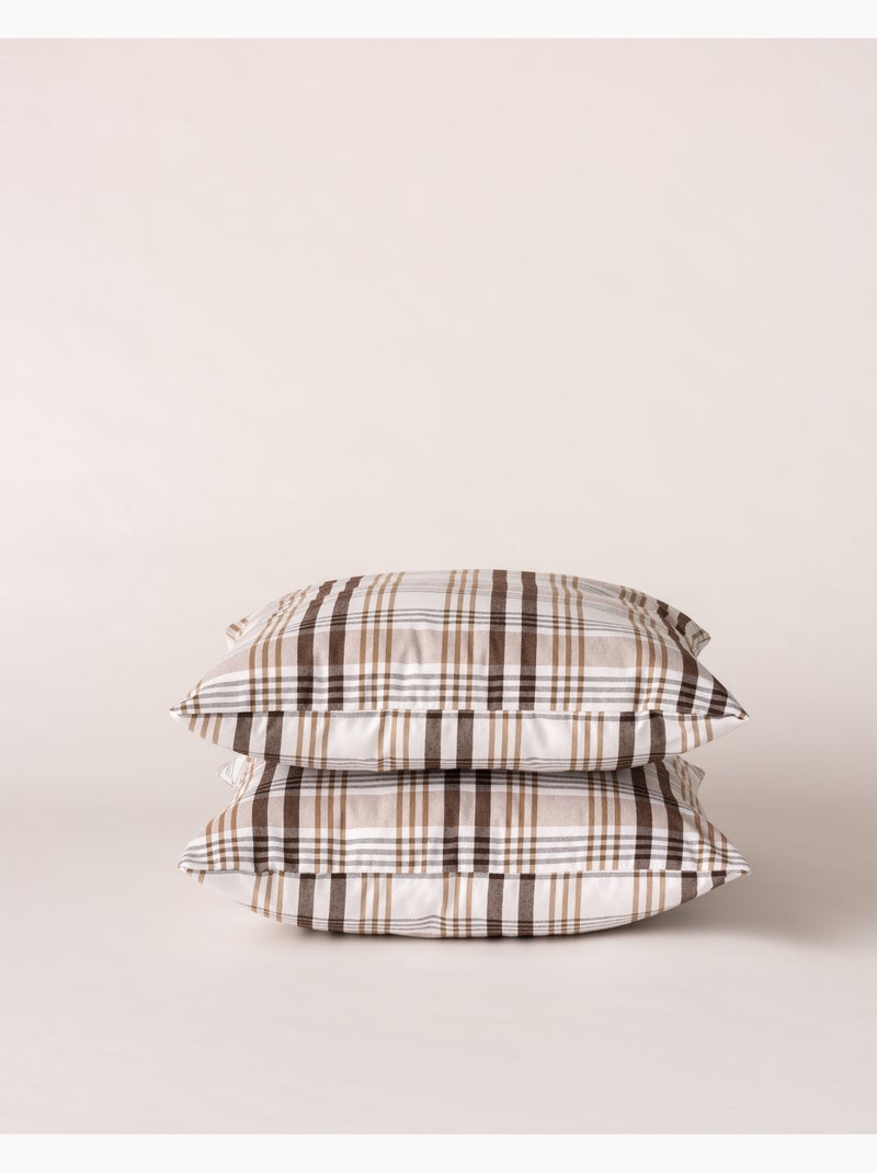 Set di due federe per cuscino con motivo tartan, con chiusura a zip - Gamusi. Marrone cioccolato - Kiabi