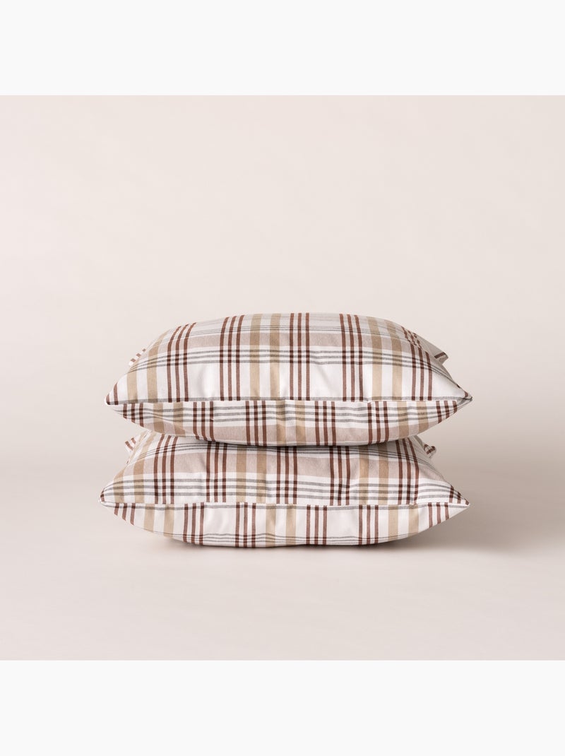 Set di due federe per cuscino con motivo tartan, con chiusura a zip - Gamusi. Sabbia - Kiabi