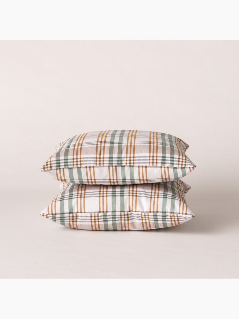 Set di due federe per cuscino con motivo tartan, con chiusura a zip - Gamusi. Verde acqua - Kiabi