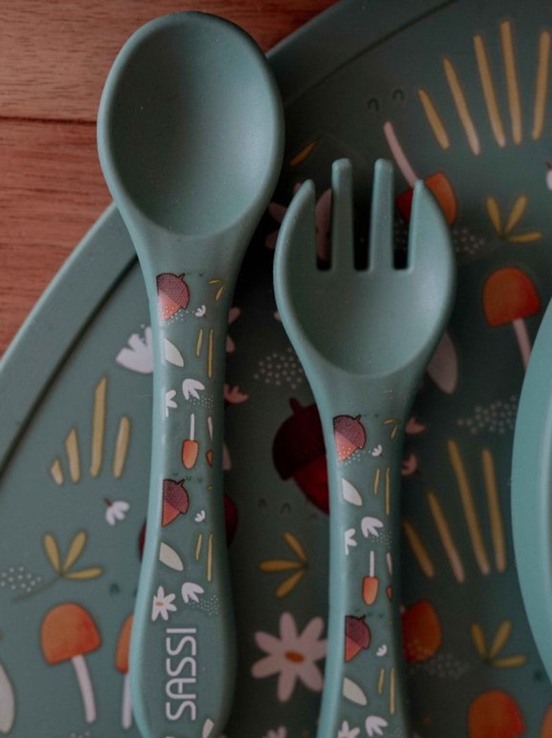 Set di forchetta e cucchiaio in silicone, animali | sassi junior | sassi junior Verde foresta - Kiabi