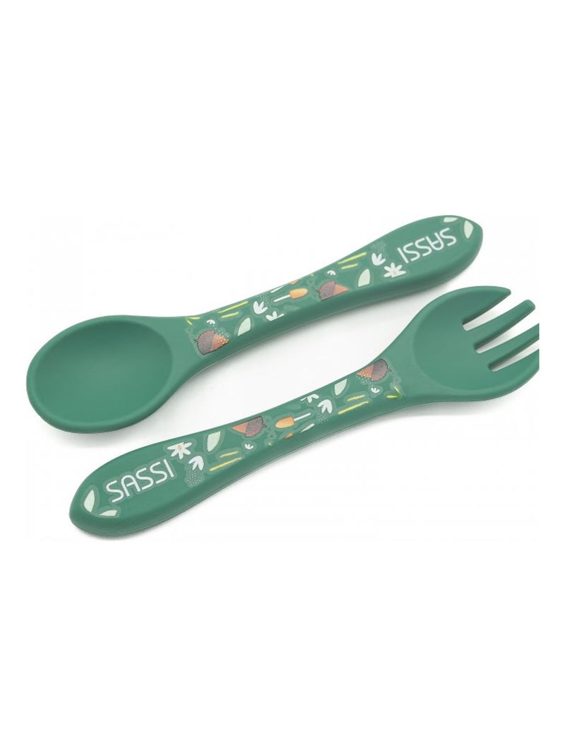 Set di forchetta e cucchiaio in silicone, animali | sassi junior | sassi junior Verde foresta - Kiabi