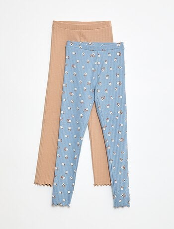 Set di leggings a coste 1 stampato e 1 tinta unita - 2 pezzi