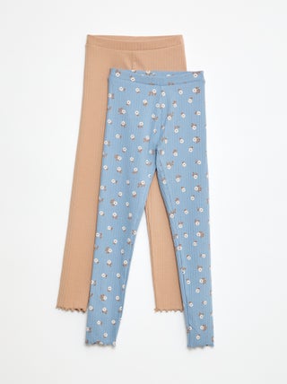 Set di leggings a coste 1 stampato e 1 tinta unita - 2 pezzi