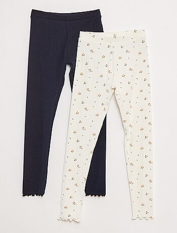 Set di leggings a coste 1 stampato e 1 tinta unita - 2 pezzi