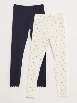 Set di leggings a coste 1 stampato e 1 tinta unita - 2 pezzi