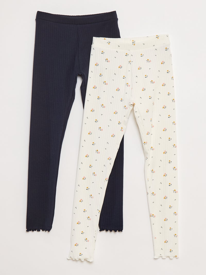 Set di leggings a coste 1 stampato e 1 tinta unita - 2 pezzi Blu - Kiabi