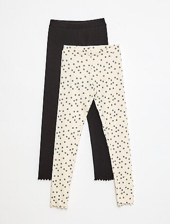 Set di leggings a coste 1 stampato e 1 tinta unita - 2 pezzi
