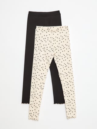 Set di leggings a coste 1 stampato e 1 tinta unita - 2 pezzi
