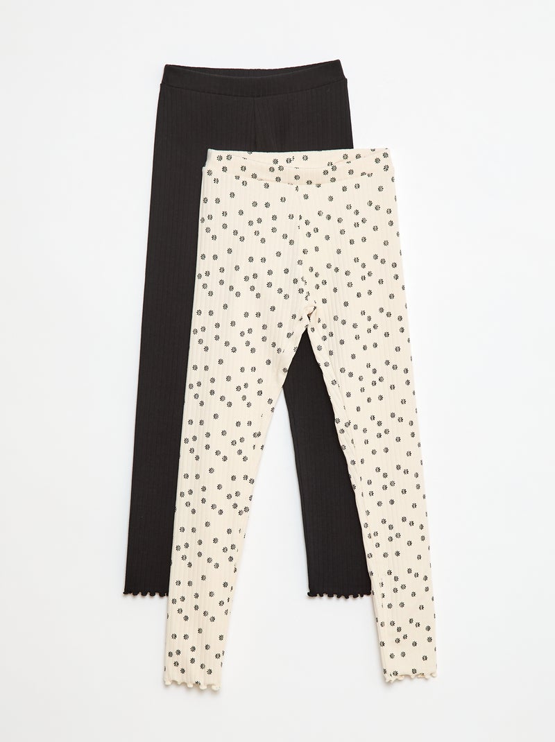 Set di leggings a coste 1 stampato e 1 tinta unita - 2 pezzi Nero - Kiabi